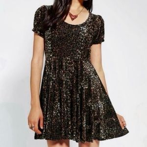 MinkPink x Revolve velvet brown and black leopard print skater dress size small